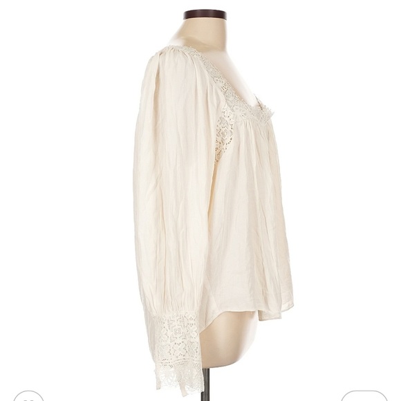 Free People Flutter By NWT Elegant Cream Butterfly Lace Trim Blouse - Picture 5 of 5